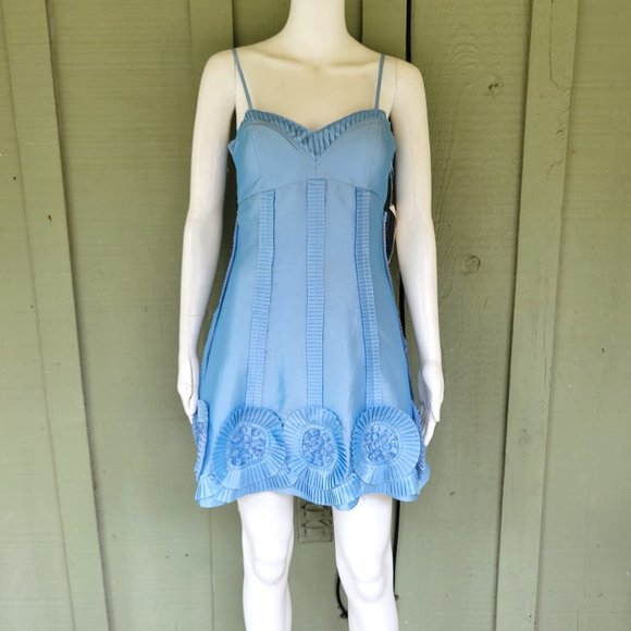 NWT BASIX II Pale Blue Taffeta Rosette Dress 2 - Picture 1 of 6